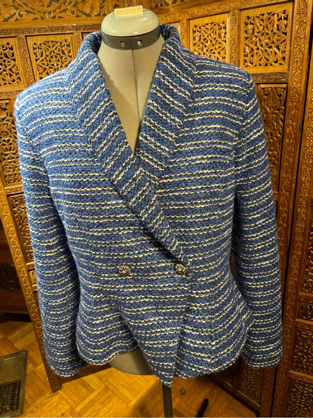Pendleton Blue and White Striped Shawl Collar Blazer